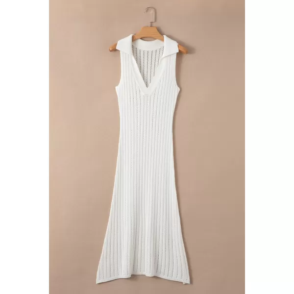 Dokotoo Womens Swimwear Cover Ups 2024 Summer V Neck Lapel Sleeveless Crochet Hollow Out Knit Swimsuit Long Beach Dress