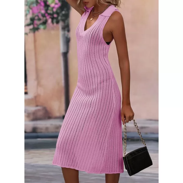 Dokotoo Womens Swimwear Cover Ups 2024 Summer V Neck Lapel Sleeveless Crochet Hollow Out Knit Swimsuit Long Beach Dress