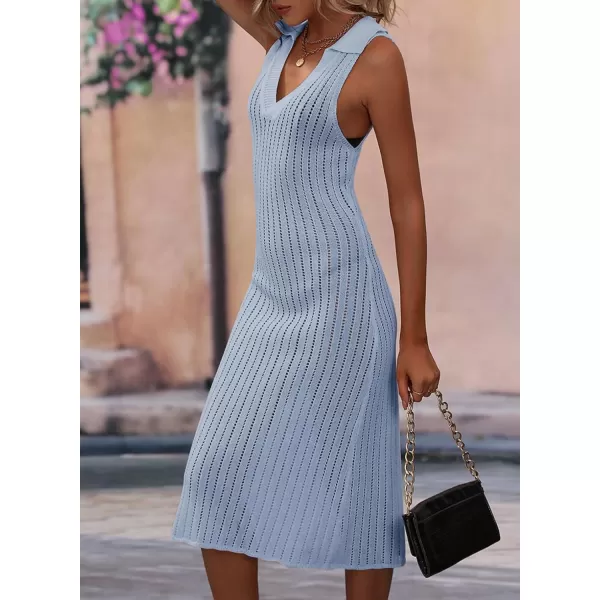 Dokotoo Womens Swimwear Cover Ups 2024 Summer V Neck Lapel Sleeveless Crochet Hollow Out Knit Swimsuit Long Beach Dress