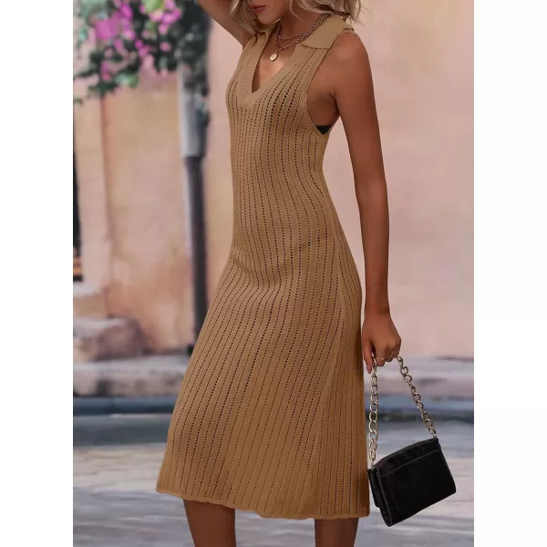 Dokotoo Womens Swimwear Cover Ups 2024 Summer V Neck Lapel Sleeveless Crochet Hollow Out Knit Swimsuit Long Beach Dress