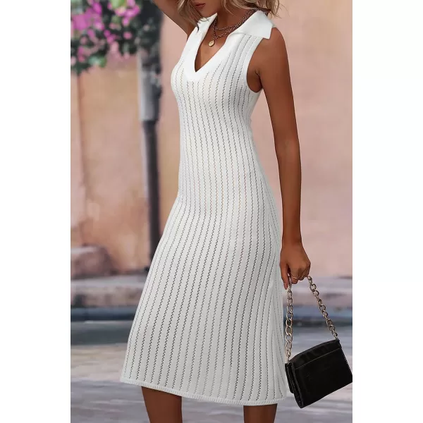 Dokotoo Womens Swimwear Cover Ups 2024 Summer V Neck Lapel Sleeveless Crochet Hollow Out Knit Swimsuit Long Beach Dress