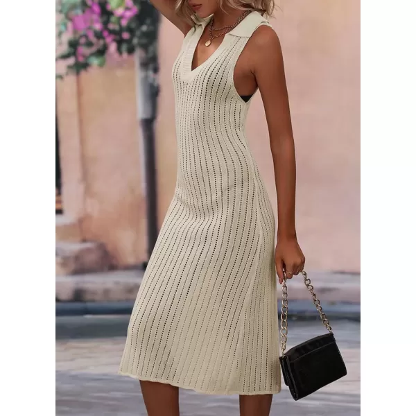 Dokotoo Womens Swimwear Cover Ups 2024 Summer V Neck Lapel Sleeveless Crochet Hollow Out Knit Swimsuit Long Beach Dress