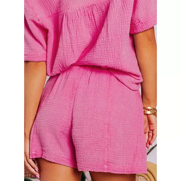 Dokotoo Women's Two Piece Outfits V Neck Short Sleeve Shirts and High Waist Shorts Lounge Sets