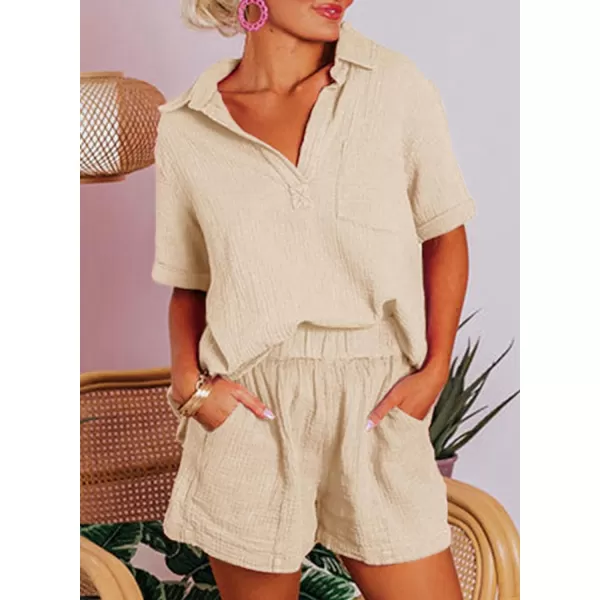 Dokotoo Women's Two Piece Outfits V Neck Short Sleeve Shirts and High Waist Shorts Lounge Sets