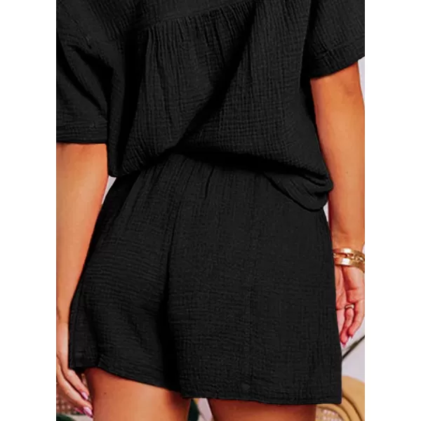 Dokotoo Women's Two Piece Outfits V Neck Short Sleeve Shirts and High Waist Shorts Lounge Sets