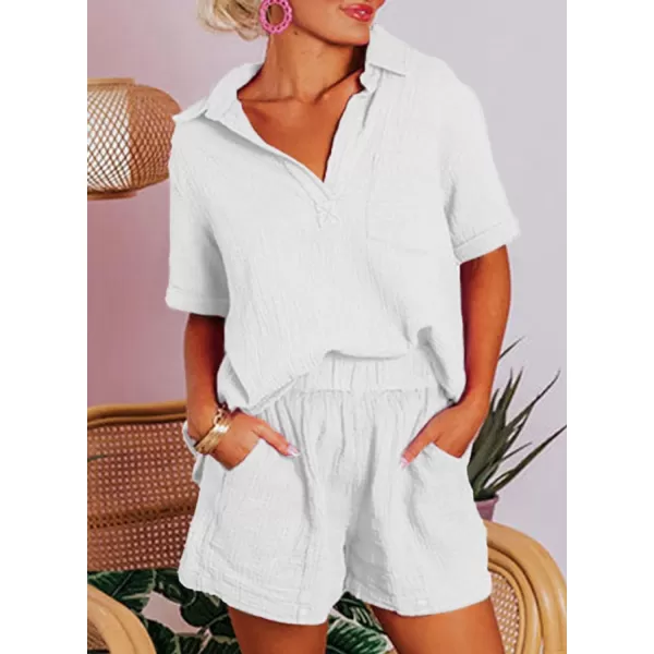 Dokotoo Women's Two Piece Outfits V Neck Short Sleeve Shirts and High Waist Shorts Lounge Sets