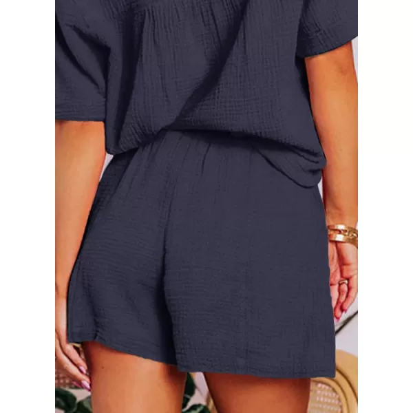 Dokotoo Women's Two Piece Outfits V Neck Short Sleeve Shirts and High Waist Shorts Lounge Sets