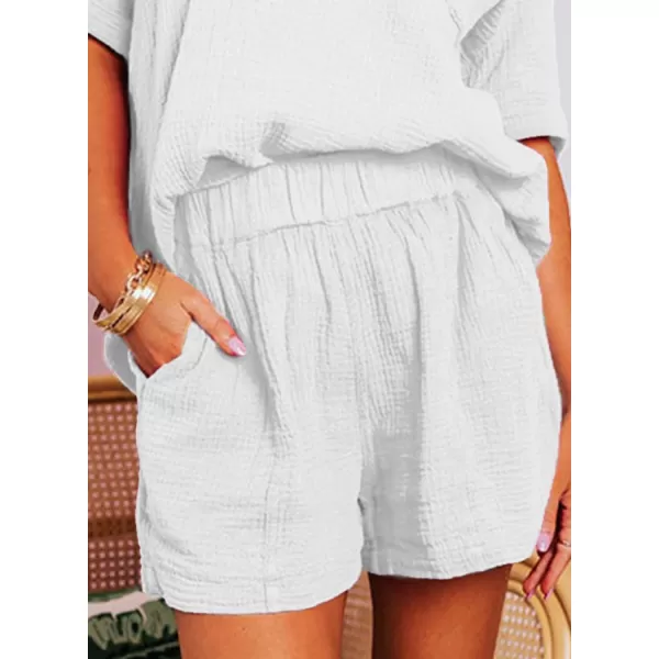 Dokotoo Women's Two Piece Outfits V Neck Short Sleeve Shirts and High Waist Shorts Lounge Sets