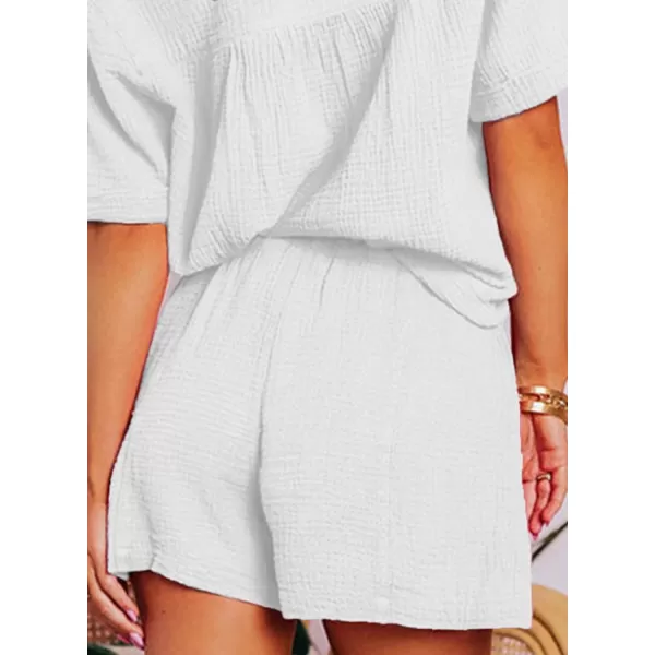 Dokotoo Women's Two Piece Outfits V Neck Short Sleeve Shirts and High Waist Shorts Lounge Sets
