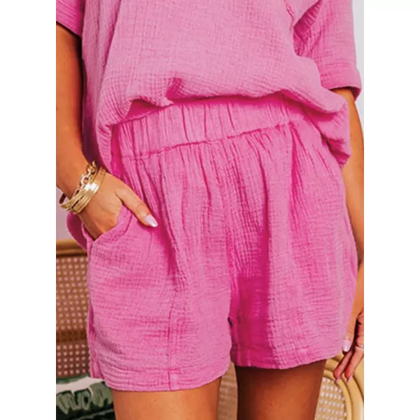 Dokotoo Women's Two Piece Outfits V Neck Short Sleeve Shirts and High Waist Shorts Lounge Sets
