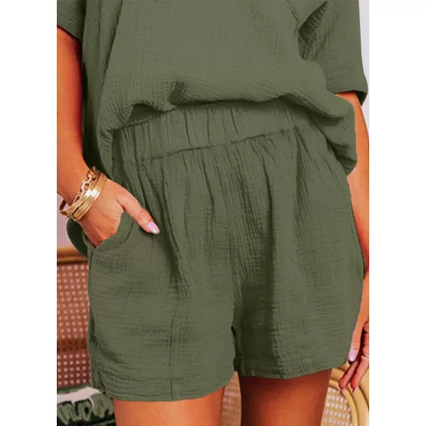 Dokotoo Women's Two Piece Outfits V Neck Short Sleeve Shirts and High Waist Shorts Lounge Sets