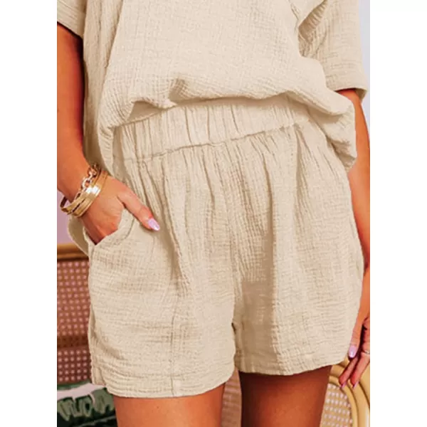 Dokotoo Women's Two Piece Outfits V Neck Short Sleeve Shirts and High Waist Shorts Lounge Sets