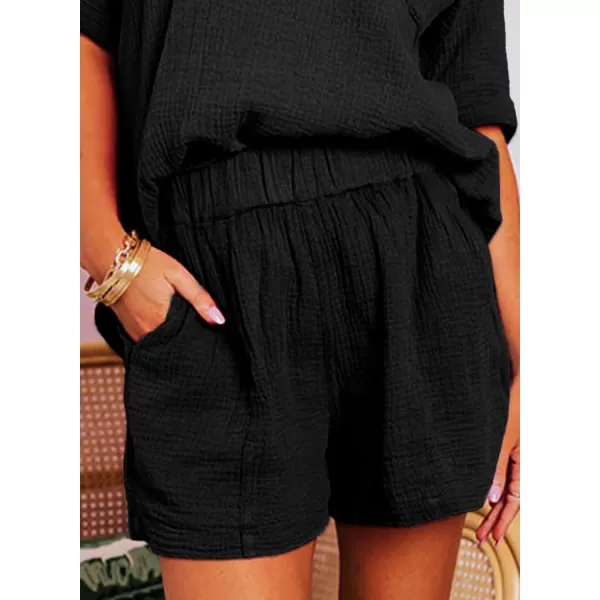 Dokotoo Women's Two Piece Outfits V Neck Short Sleeve Shirts and High Waist Shorts Lounge Sets