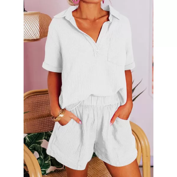 Dokotoo Women's Two Piece Outfits V Neck Short Sleeve Shirts and High Waist Shorts Lounge Sets