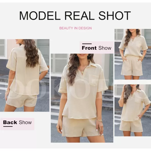 Dokotoo Women's Two Piece Outfits V Neck Short Sleeve Shirts and High Waist Shorts Lounge Sets