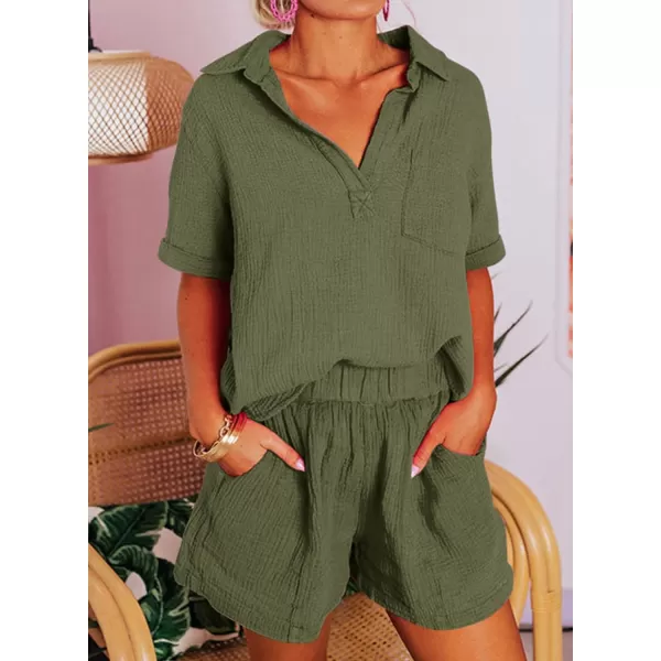 Dokotoo Women's Two Piece Outfits V Neck Short Sleeve Shirts and High Waist Shorts Lounge Sets