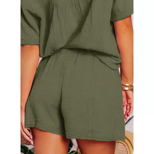 Dokotoo Women's Two Piece Outfits V Neck Short Sleeve Shirts and High Waist Shorts Lounge Sets