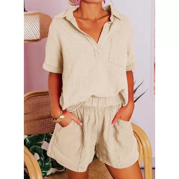 Dokotoo Women's Two Piece Outfits V Neck Short Sleeve Shirts and High Waist Shorts Lounge Sets