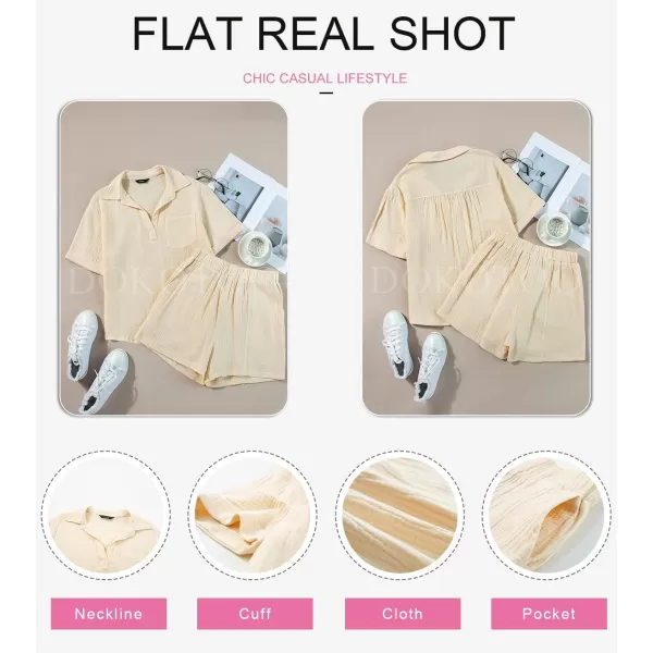 Dokotoo Women's Two Piece Outfits V Neck Short Sleeve Shirts and High Waist Shorts Lounge Sets