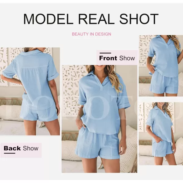 Dokotoo Women's Two Piece Outfits V Neck Short Sleeve Shirts and High Waist Shorts Lounge Sets