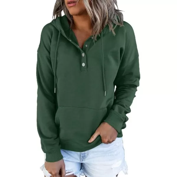 Dokotoo Womens 2023 Hooded Button Collar Drawstring Hoodies Pullover Sweatshirts Casual Long Sleeve Tops Shirts