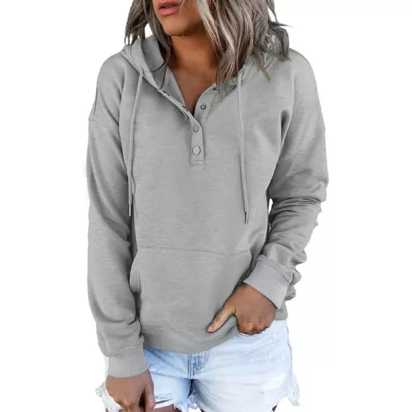 Dokotoo Womens 2023 Hooded Button Collar Drawstring Hoodies Pullover Sweatshirts Casual Long Sleeve Tops Shirts