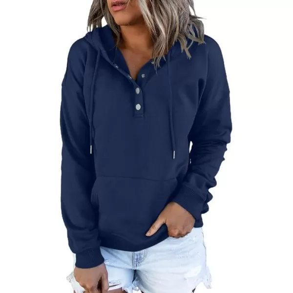 Dokotoo Womens 2023 Hooded Button Collar Drawstring Hoodies Pullover Sweatshirts Casual Long Sleeve Tops Shirts