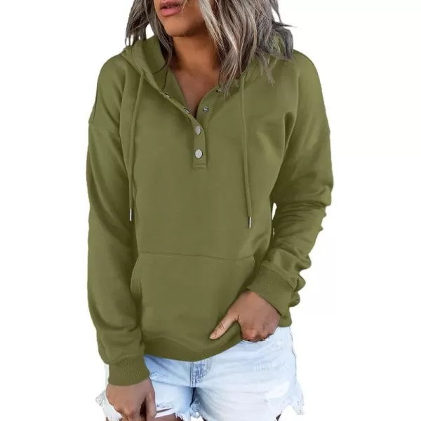 Dokotoo Womens 2023 Hooded Button Collar Drawstring Hoodies Pullover Sweatshirts Casual Long Sleeve Tops Shirts