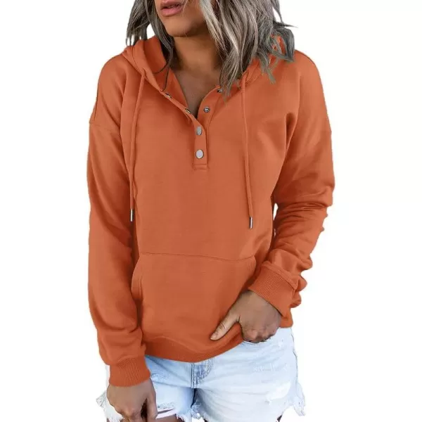 Dokotoo Womens 2023 Hooded Button Collar Drawstring Hoodies Pullover Sweatshirts Casual Long Sleeve Tops Shirts