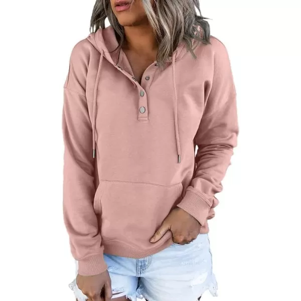 Dokotoo Womens 2023 Hooded Button Collar Drawstring Hoodies Pullover Sweatshirts Casual Long Sleeve Tops Shirts