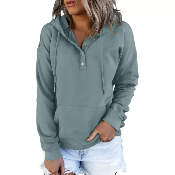 Dokotoo Womens 2023 Hooded Button Collar Drawstring Hoodies Pullover Sweatshirts Casual Long Sleeve Tops Shirts