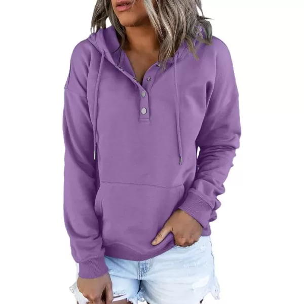 Dokotoo Womens 2023 Hooded Button Collar Drawstring Hoodies Pullover Sweatshirts Casual Long Sleeve Tops Shirts