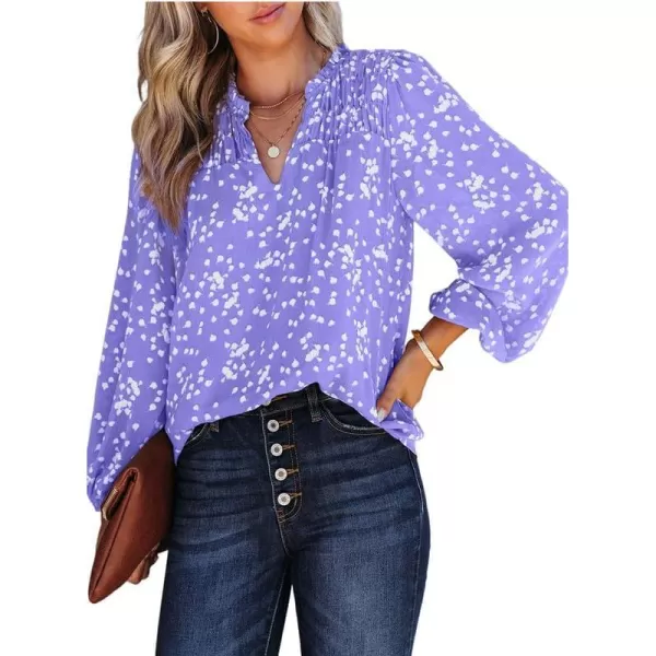 Dokotoo Women's Casual V Neck Alicia Floral Print Smocked Short Sleeve Chiffon Blouses Bohemian Top Shirts