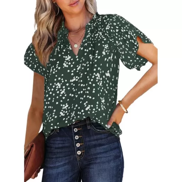 Dokotoo Women's Casual V Neck Alicia Floral Print Smocked Short Sleeve Chiffon Blouses Bohemian Top Shirts