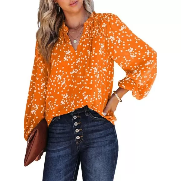 Dokotoo Women's Casual V Neck Alicia Floral Print Smocked Short Sleeve Chiffon Blouses Bohemian Top Shirts
