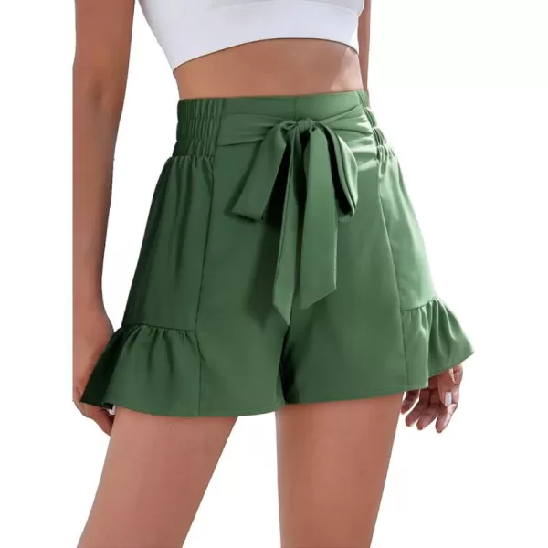 Dokotoo Womens Summer Casual Shorts High Waisted Tie Knot Front Ruffle Hem Wide Leg Flowy Shorts for Women Trendy