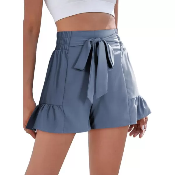 Dokotoo Womens Summer Casual Shorts High Waisted Tie Knot Front Ruffle Hem Wide Leg Flowy Shorts for Women Trendy