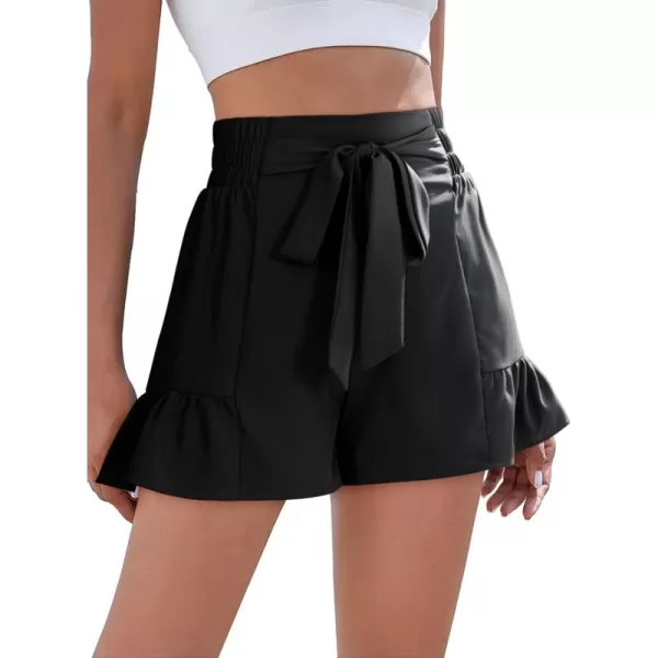 Dokotoo Womens Summer Casual Shorts High Waisted Tie Knot Front Ruffle Hem Wide Leg Flowy Shorts for Women Trendy