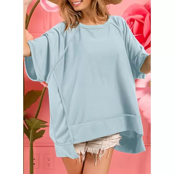 Dokotoo Oversized T Shirts for Women Crewneck Short Sleeve Casual Summer Tops Lightweight Loose High Low Blouse