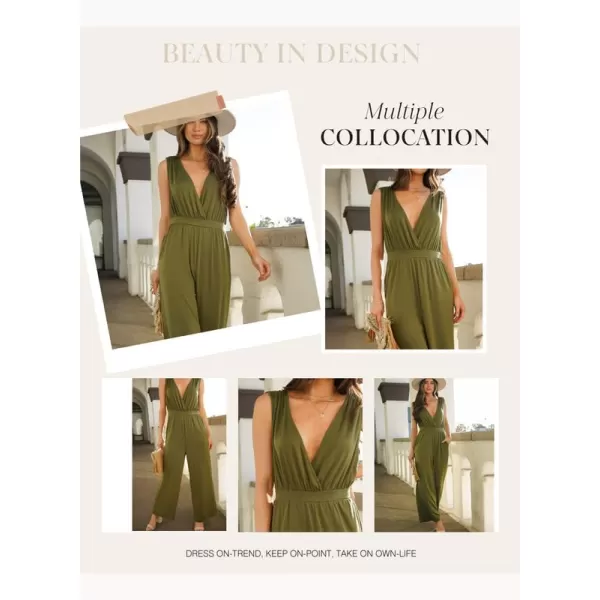 Dokotoo Sleeveless Jumpsuit V Neck Elegant for Womens Dressy Casual 2024 One Piece Romper Outfits
