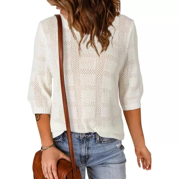 Dokotoo Women's Casual 3/4 Sleeve Loose Tunic Tops Lightweight Crochet Knit Summer Sweaters Blouses