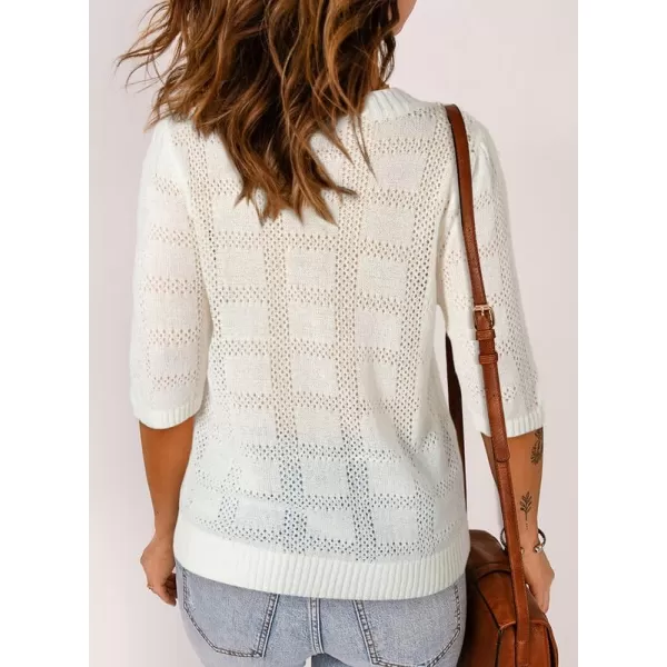 Dokotoo Women's Casual 3/4 Sleeve Loose Tunic Tops Lightweight Crochet Knit Summer Sweaters Blouses