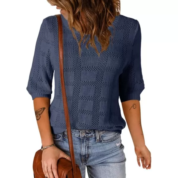 Dokotoo Women's Casual 3/4 Sleeve Loose Tunic Tops Lightweight Crochet Knit Summer Sweaters Blouses