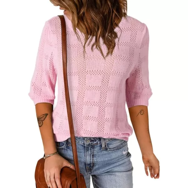 Dokotoo Women's Casual 3/4 Sleeve Loose Tunic Tops Lightweight Crochet Knit Summer Sweaters Blouses
