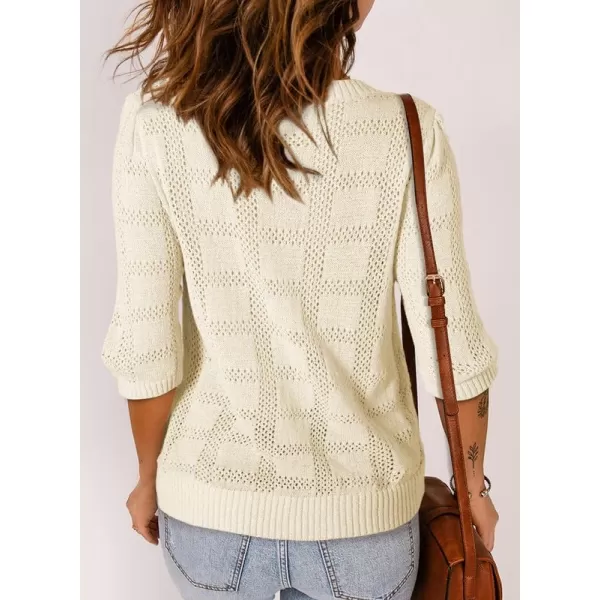 Dokotoo Women's Casual 3/4 Sleeve Loose Tunic Tops Lightweight Crochet Knit Summer Sweaters Blouses