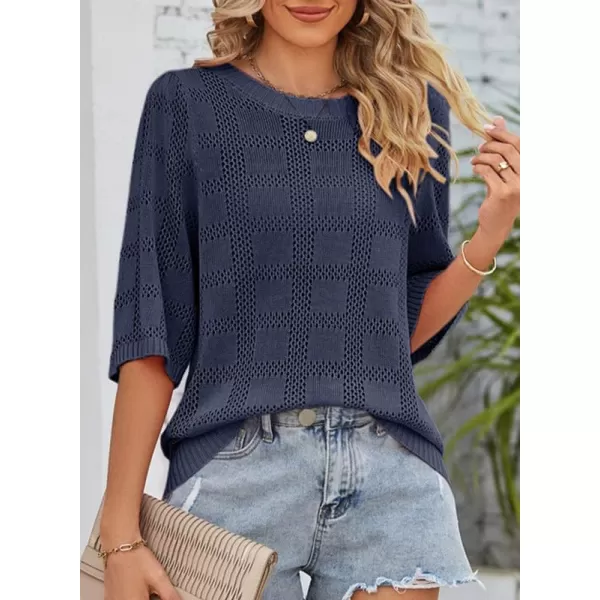 Dokotoo Women's Casual 3/4 Sleeve Loose Tunic Tops Lightweight Crochet Knit Summer Sweaters Blouses