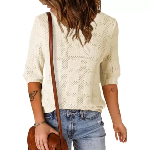 Dokotoo Women's Casual 3/4 Sleeve Loose Tunic Tops Lightweight Crochet Knit Summer Sweaters Blouses