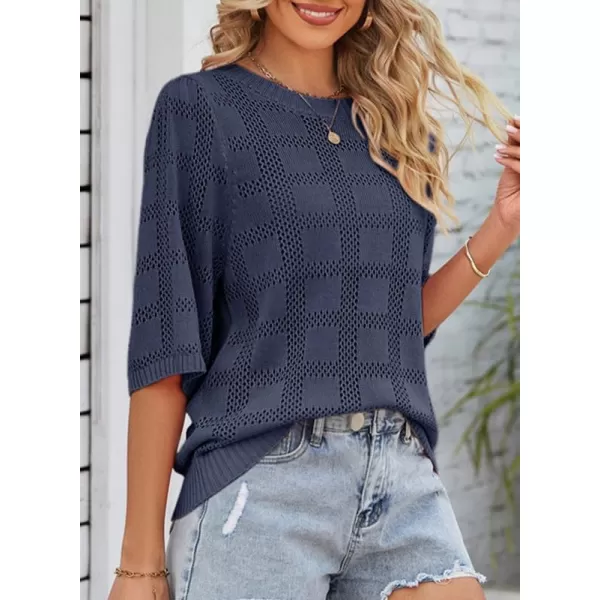 Dokotoo Women's Casual 3/4 Sleeve Loose Tunic Tops Lightweight Crochet Knit Summer Sweaters Blouses