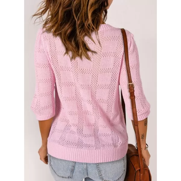 Dokotoo Women's Casual 3/4 Sleeve Loose Tunic Tops Lightweight Crochet Knit Summer Sweaters Blouses