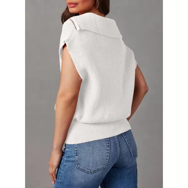 Dokotoo Women's Casual Sleeveless Half Zip Pullover Sweaters Solid V Neck Collar Ribbed Knitted Loose Sweaters